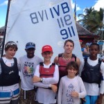 BVI Sailing Team at Caribbean Dinghy Championships 2013, Antigua: (l-r) Josh Morrell, coach Omari Scott, James Dawson, Matthew Oliver, Rayne Duff, Thad Lettsome.