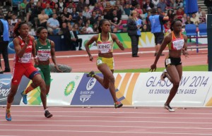 Karene King in the 100m heats at Glasgow 2014 Commonweatlh Games