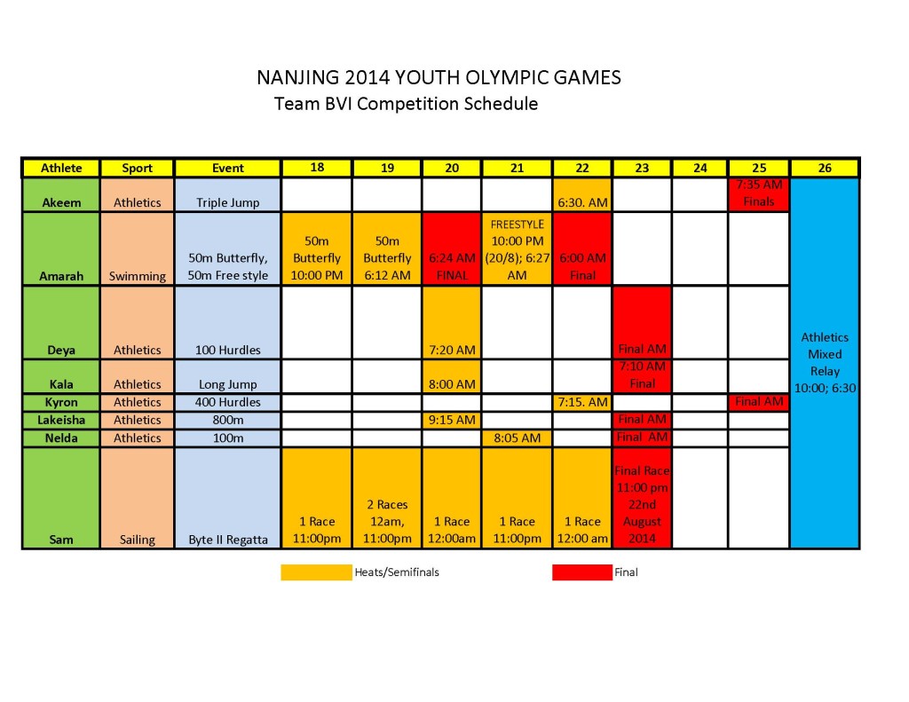 Nanjing 2014 Schedule