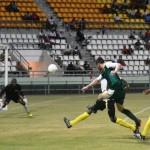 Eduard Moss opening the scoring for the BVI against Dominica in first leg of Round 1 World Cup Qualifier. Photo: BVIFA