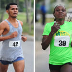 Ruben Stoby, left and Rosmond Johnson were the respective male and female winners in Saturday's Dive BVI 5K Series race on Virgin Gorda, with Stoby running a course record 18:41. Photos: Todd VanSickle 