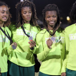 The BVI’s 4x4 team of Lakeisha "Mimi" Warner, Tarika "Tinker Bell" Moses, Taylor Hill and Jonel Lacey, showing their silver medal. Photo: Dean “The Sportsman” Greenaway