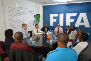 FIFA Vice President, Prince Ali Bin Al Hussein sat down with BVIFA Executive members and staff Coaches to discuss his vision for football development, both within the region and worldwide. Photo: BVIFA 