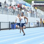 Caption: Khari Herbert, left on his way to finishing fourth in the CIAA Conference Championships in 46.81 seconds in the 400m, improving his best from 47.21 Photo: Provided