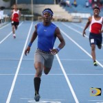 O'Neal House's Rikkoi Brathwaite completes the 17 & Under Boys sprint double in 22.37 seconds after joining a short list of school boys dipping under 11.00 with is 10.92 time. Photo: Dean "The Sportsman" Greenaway