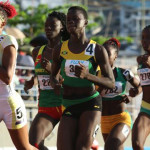 Tarika "Tinker Bell" Moses sets the pace early in the U20 Girls 800m final, before going on to close out her Carifta Games career with a silver medal. PHOTO: Dean "The Sportsman" Greenaway