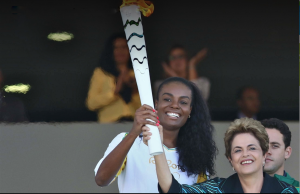 President Rousseff used the flame to light the Rio 2016 Olympic Torch before passing it to double Olympic volleyball champion. Fabiana Claudino to start the Brazilian phase of the torch. relay.