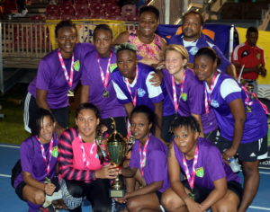 Ballstarz Women lifted the BVIFA Nine a Side Championship with a thrilling 6-2 victory over VG United on Saturday 26th November, 2016. Photo: BVIFA