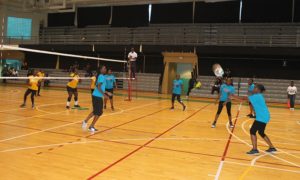 Vixens (in turquoise) won against School Them in the featured first game of the Opening Ceremony for the VI Volleyball Association Power League 2017. Photo: BVI Platinum