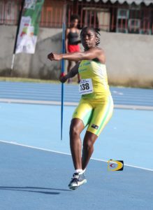 Britney Peters first female athlete from the BVI to throw beyond 42m in the Javelin thrown during the Johnny Hassan Relays on February 25, 2017. Photo: BVIAA