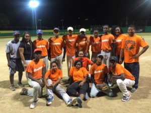 Sports Officer for the Department of Youth Affairs and Sports and President of Virgin Islands Softball-Baseball Association pictured with the 2016 DYAS Industrial Softball League Champions. Photo: DYAS/Terrence Chinnery)