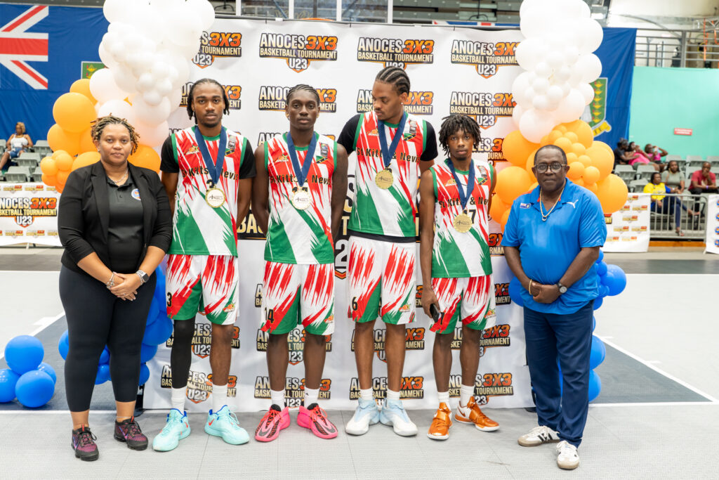 Team St Kitts & Nevis take first place in ANOCES 3x3 U23 Tournament, Multipurpose Sports Complex, Tortola, BVI, May 16-17, 2026. PHOTO Credit: CM Farrington Photography/BVIOC